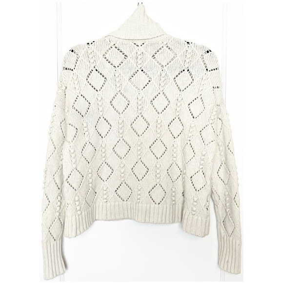 LOFT Wool Blend Turtleneck Chunky Pointelle Knit Oversized Cozy Bobble Sweater S - Picture 5 of 9